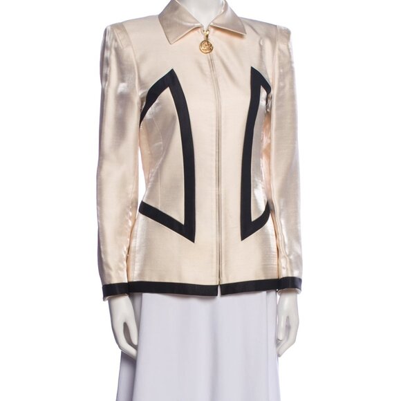 Vintage Escada by Margaretha Ley Satin Jacket Champagne Black Trim. EU 36 - Picture 1 of 5
